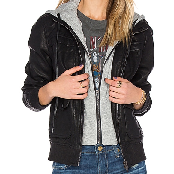 Blank NYC Jackets & Blazers - BLANK NYC Hooded Faux Leather Jacket
